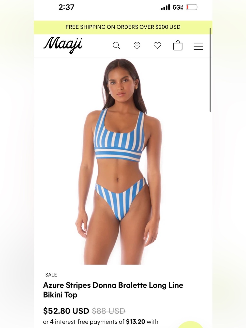 Maaji Blue and White Striped Bralette Bikini Top